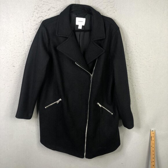 Old Navy Jackets & Blazers - Old Navy Coat Womens 1X Plus Black Wool Blend Asymmetrical Zip Moto Zip Pockets